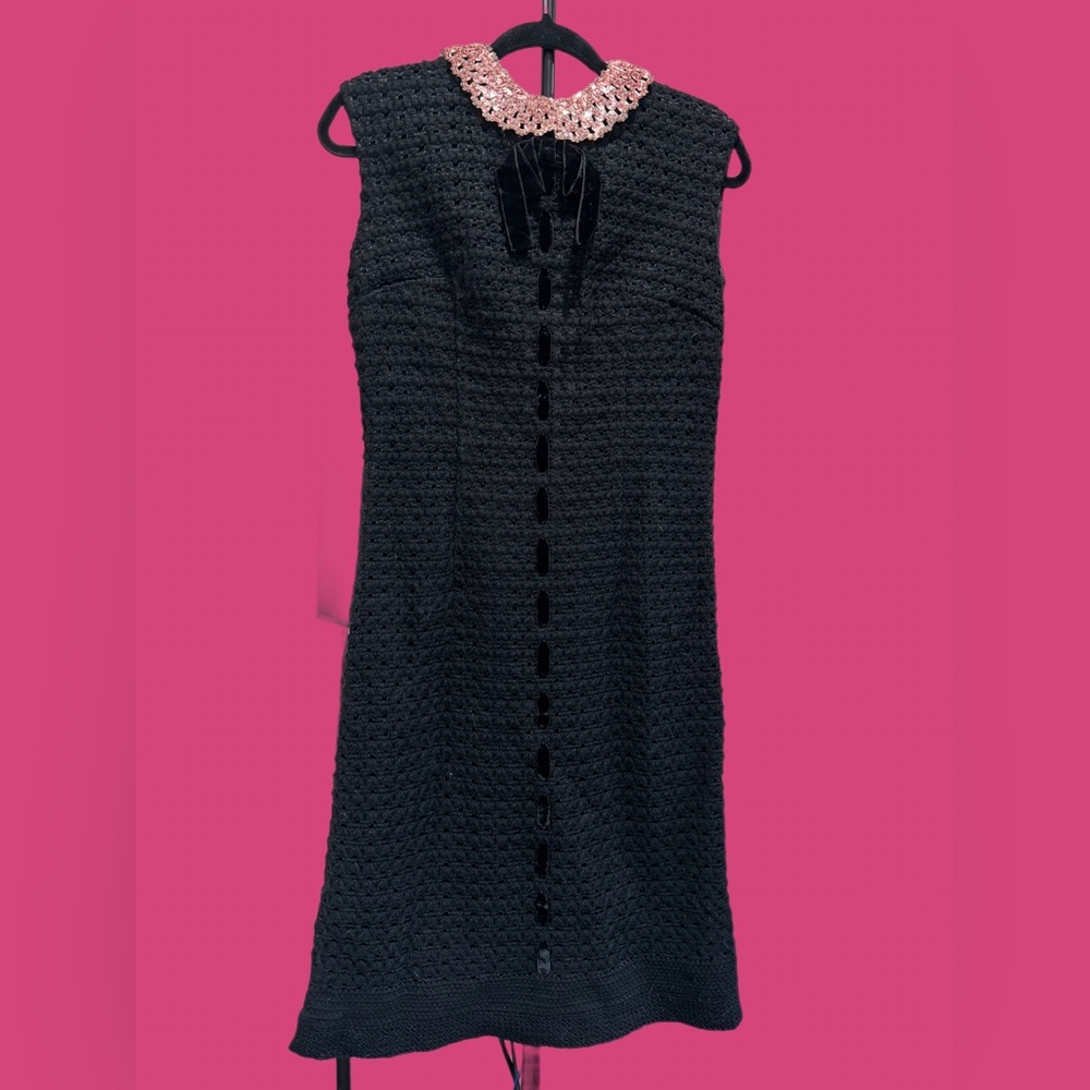 Vintage 1960s Ein Fink Modell Dress - Black Woven Dress with Sequin Collar